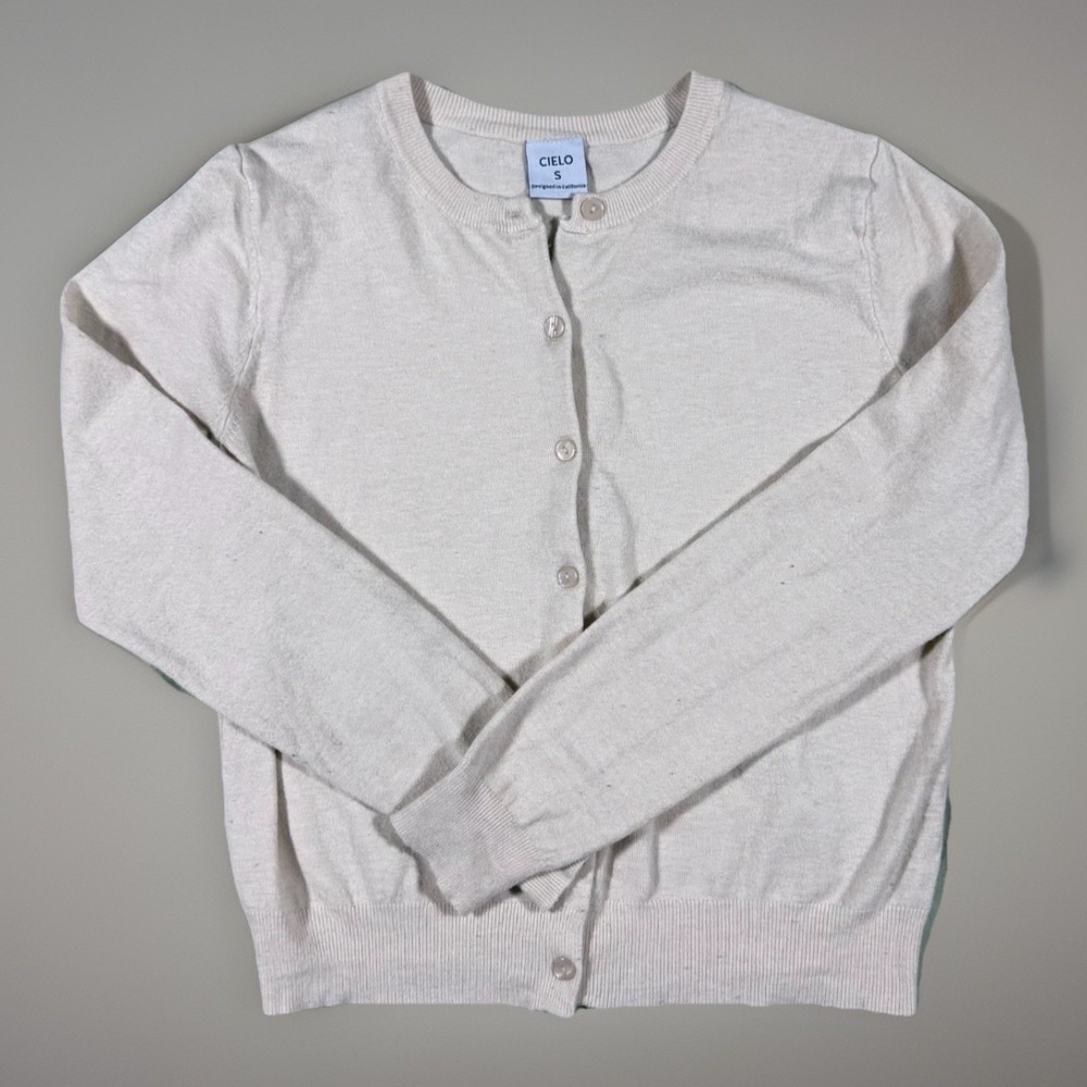 Cielo Cardigan Sweater Women Small Cream Button Up Long Sleeve Classic Layering